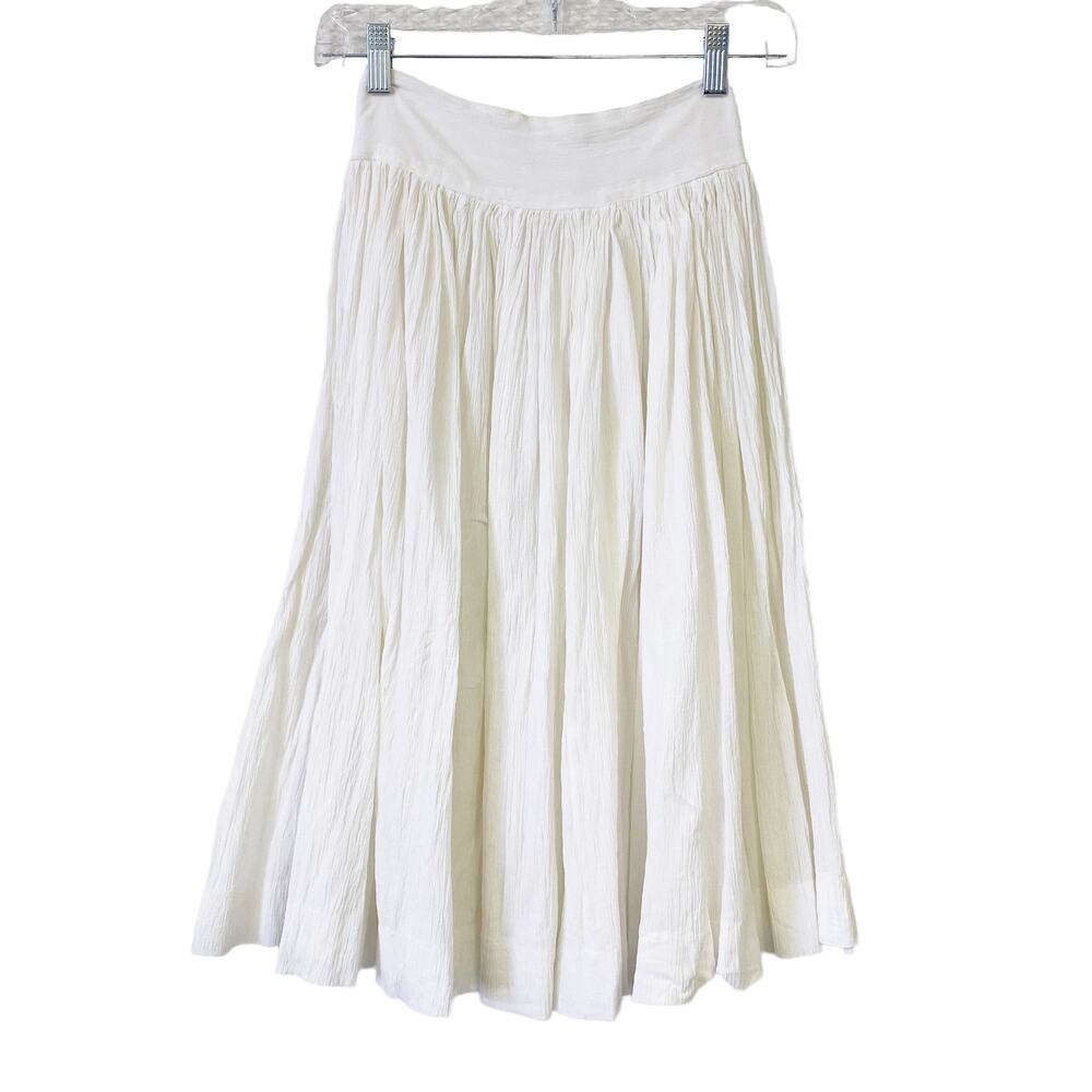 Vintage White Bark Crepe High Waist Gathered Skirt